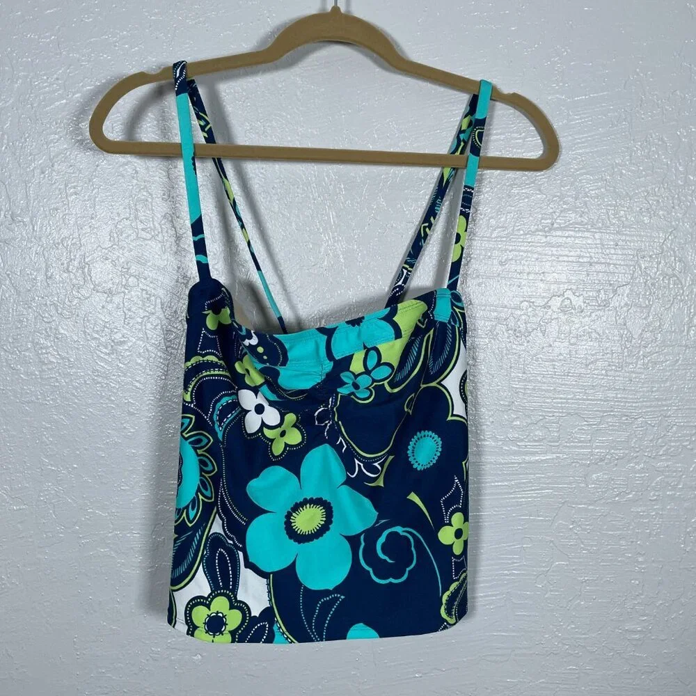 Vintage Catalina Girls XL Blue Green Floral Board Short Tankini Set Coconut Girl